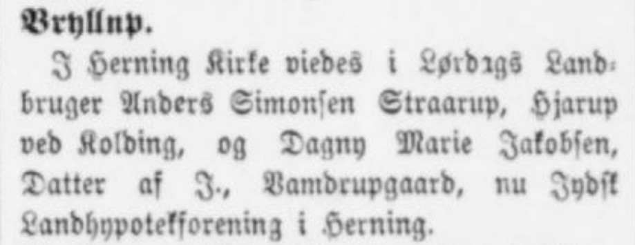 A.S.Straarup og D.M.Jacobsen, bryllup